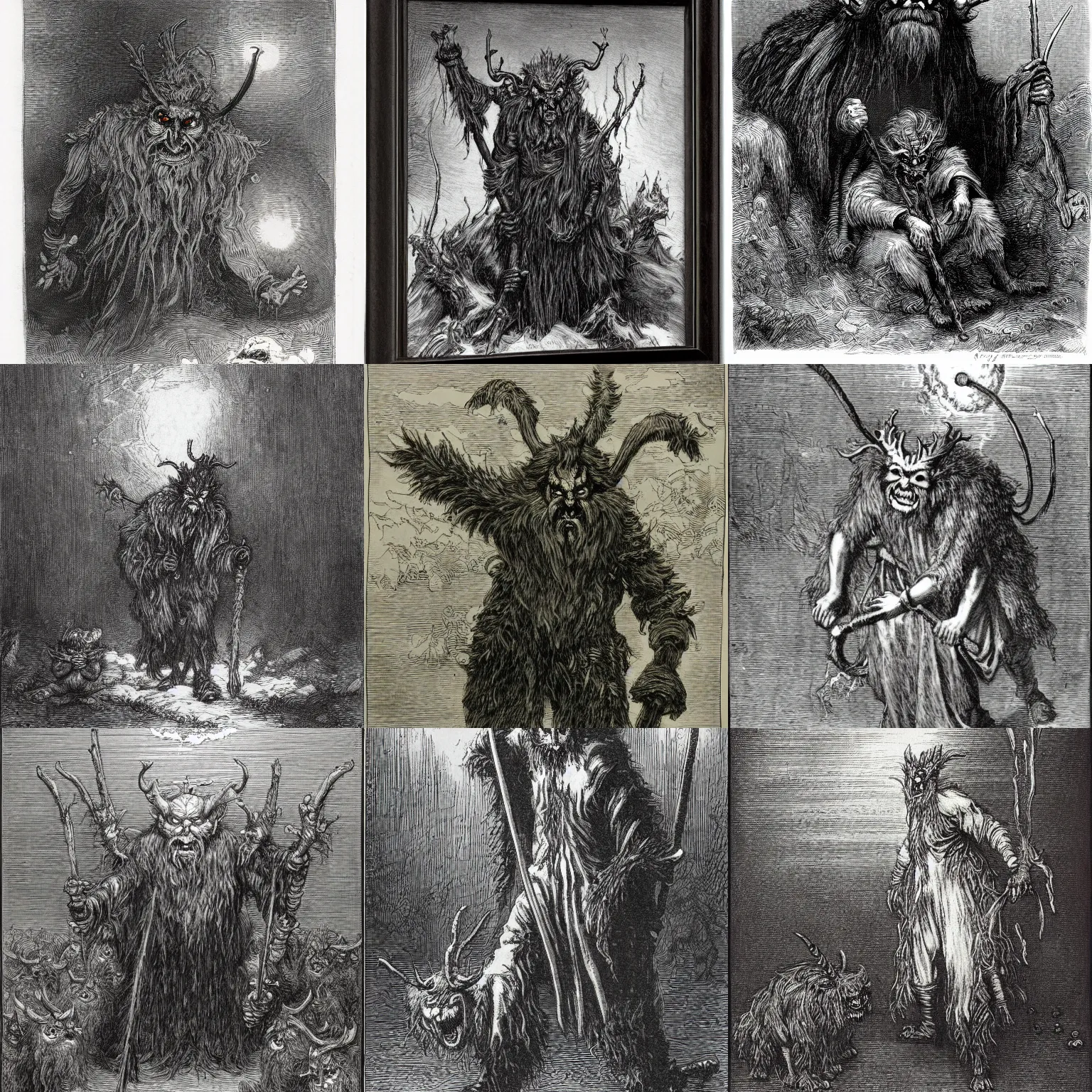 Prompt: krampus by gustave dore