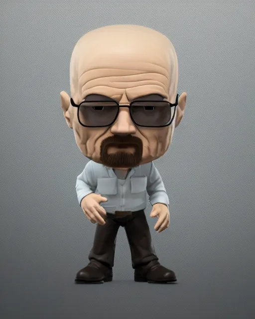 Image similar to full body 3d render of Walter White as a funko pop, studio lighting, white background, blender, trending on artstation, 8k, highly detailed