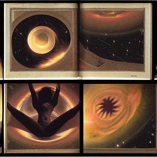 Image similar to A beautiful collage of a black hole consuming a star. instruction manual, Flickr by Joe Quesada, by William-Adolphe Bouguereau