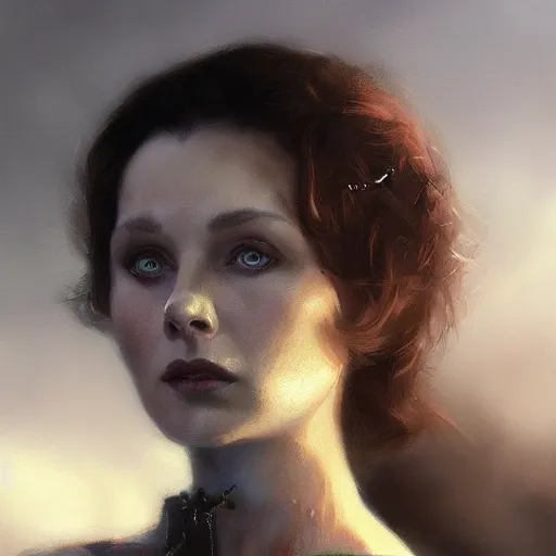 Image similar to closeup portrait of a young vivian leigh, dramatic light, gorgeous view, depth, high detail, digital art, painted by greg rutkowski and seb mckinnon, by tim burton, trending on artstation