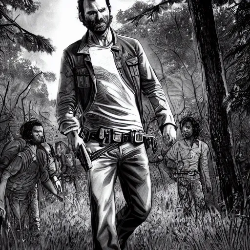 Prompt: rick grimes line art, the walking dead, full body, fantasy, medieval, vivid colors, elegant, concept art, sharp focus, digital art, Hyper-realistic, 4K, Unreal Engine, Highly Detailed, HD, Dramatic Lighting by Brom, trending on Artstation