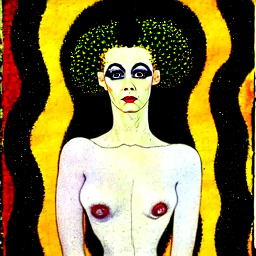 Image similar to bride of frankenstein influenced by gustav klimt.