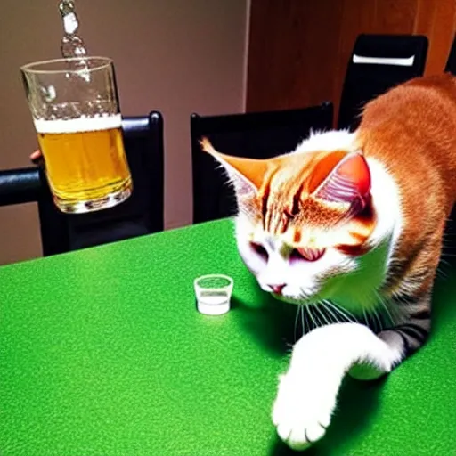 Image similar to Moron cat drinking a beer with his pals