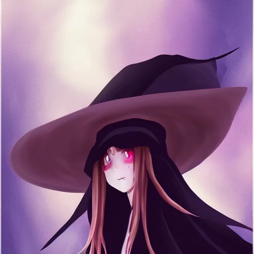 Image similar to a drawing of a pretty woman in a very large oversized witch hat, anime, digital art