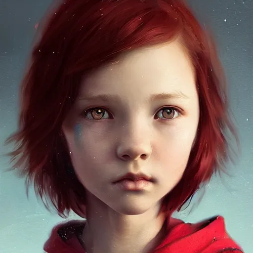 Image similar to a cute tiny girl with short red hair wearing a hoodie, digital art, very beautiful face, pretty face, very detailed eyes, full body illustration, 8 k resolution, soft painting, by greg rutkowski, wlop, rossdraws,