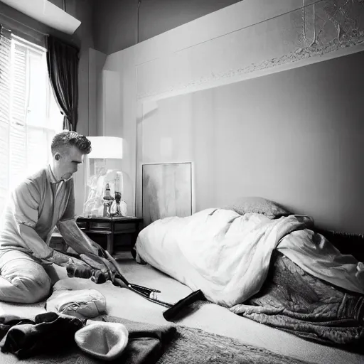 Image similar to photo of jordan peterson cleaning his room, very detailed, intricantely detailed, psychologist, 55mm photography, f/1.3