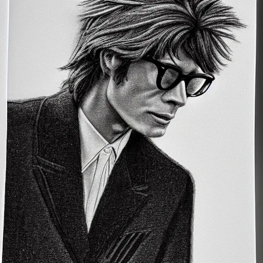 Image similar to pencil illustration of Yves saint laurent highly detailed, cinematic,