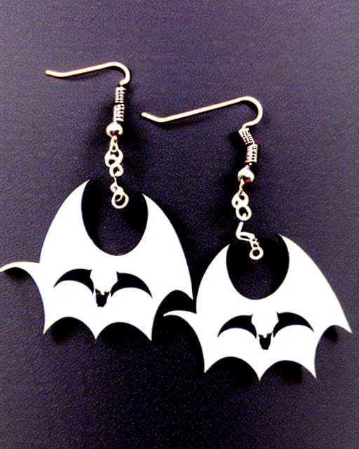 Image similar to tim burton spooky bat, 2 d lasercut earrings,