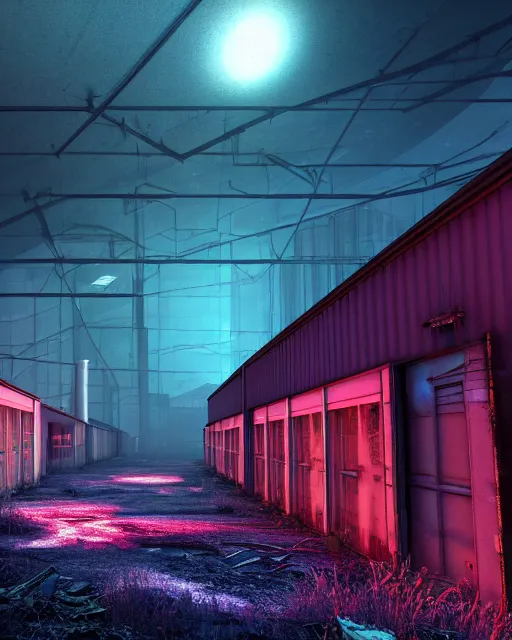 Image similar to a beautiful photorealistic rendering of urbex storage building city industrial architecture nature abandoned by beeple, azeroth neon noir nightvision lightpaint synthwave tron landscape at night thermal imaging darkacademia infrared meadow bladerunner 2 0 4 9 biopunk, archdaily, wallpaper, highly detailed, trending on artstation.