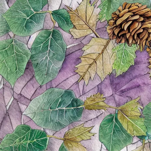 Prompt: delicate marble autumn garden on paper floating puffy vines botanical 1 9 2 0 herbarium botanic watercolors coastline iridescent 8 k wide angle realistic shaded fine details, artstation italian rainbow colonnade oak pinecone gardena architecture pompeii boundary wall