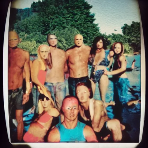 Prompt: Jason Voorhees 60's pool party Polaroid