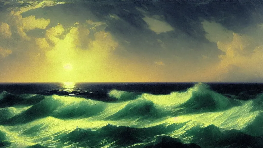 Prompt: high exposure ocean waves at night by ivan aivazovsky, by joaquin sorolla, 4 k resolution