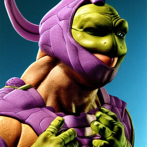 Image similar to donatello from the teenage mutant ninja turtles movie, 1 9 9 0 s, friendly, high detailed, octane render