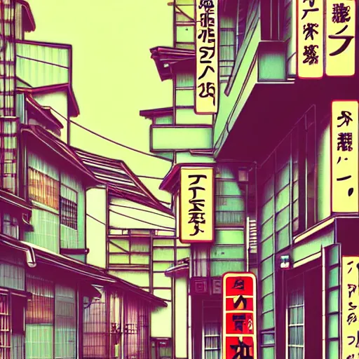 Prompt: anime tokyo residential quiet street scenery only wallpaper aesthetic, vintage retro colors, beautiful