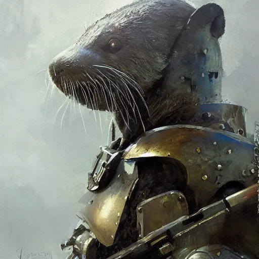 Image similar to portrait of warrior otter, shiny armor, by jeremy mann.