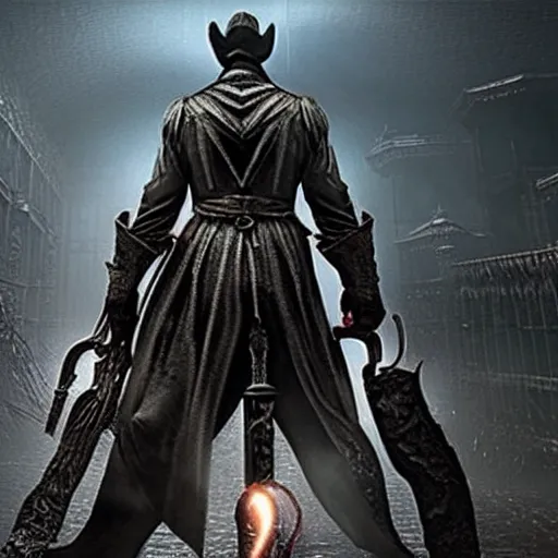 Prompt: Gameplay screenshot of Keanu Reeves as a boss in Bloodborne, film still, photorealistic