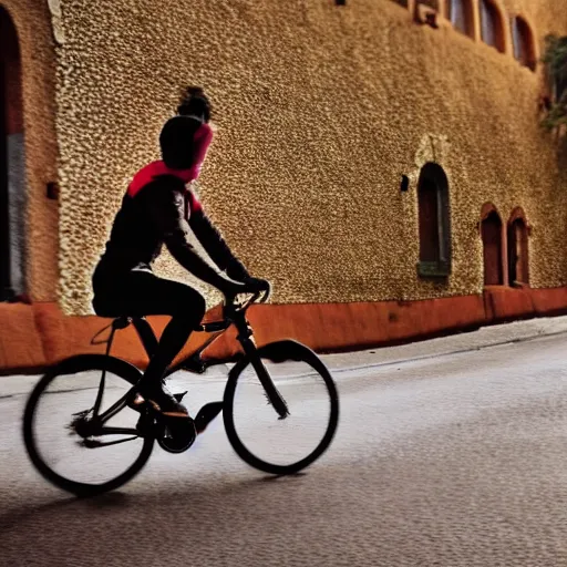 Image similar to spider riding a bicycle, hyperrealistic, cinematic, photography