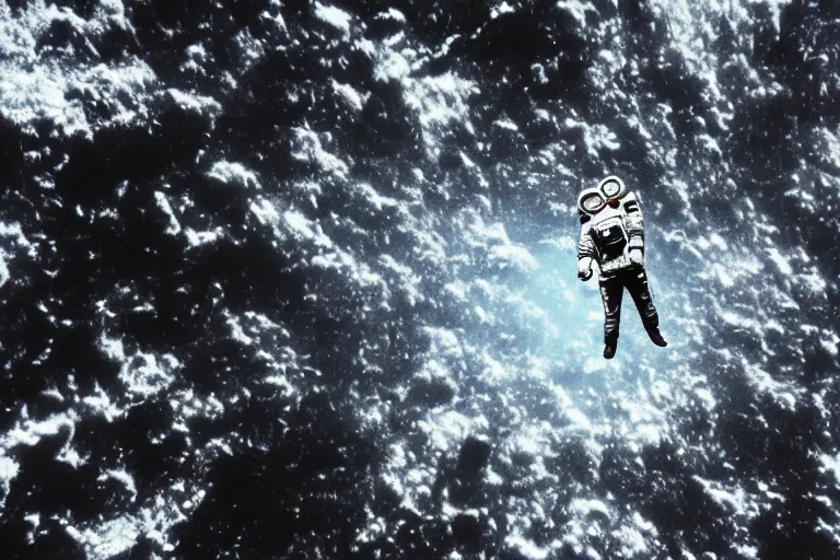 Prompt: A cosmonaut lost in the emptiness of space, the terror of the vastness of space, wide angle