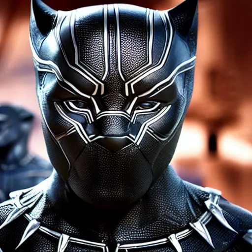 Image similar to a close up photo of a detailed statue of Black Panther, 8K,