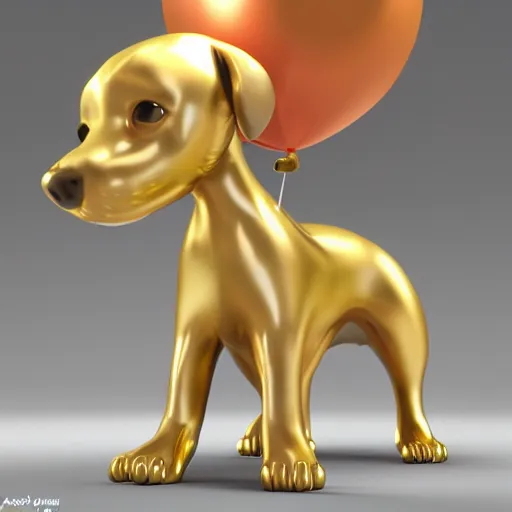 Image similar to 3D render of a Gold balloon dog, white background, art by artgerm