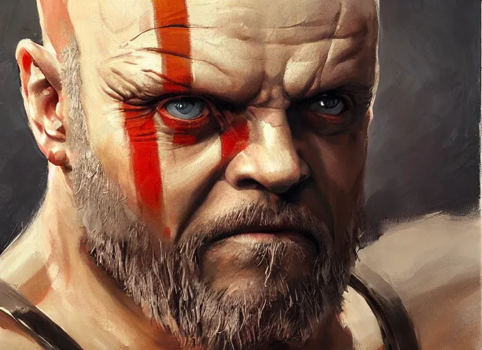Image similar to a highly detailed beautiful portrait of anthony hopkins as kratos by gregory manchess, james gurney, james jean