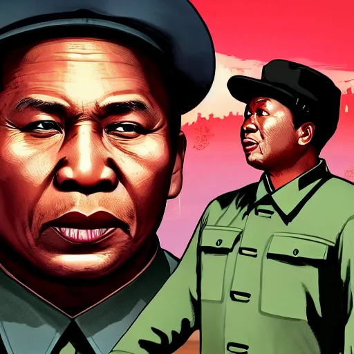 Image similar to a black mao zedong in gta v, cover art by stephen bliss, boxart, loadscreen