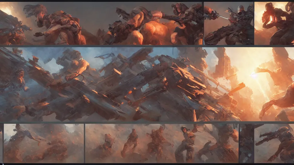 Prompt: highly detailed comic spread combination of art styles depicting an impactful action scene with expert design fictional characters, highly detailed, dynamic art by sakimi, moebius, makoto shinkai, murata, james jean, craig mullins, digital painting, masterpiece, best selling, pixiv, volumetric lighting, realistic shaded lighting, 8 k, highly detailed render,