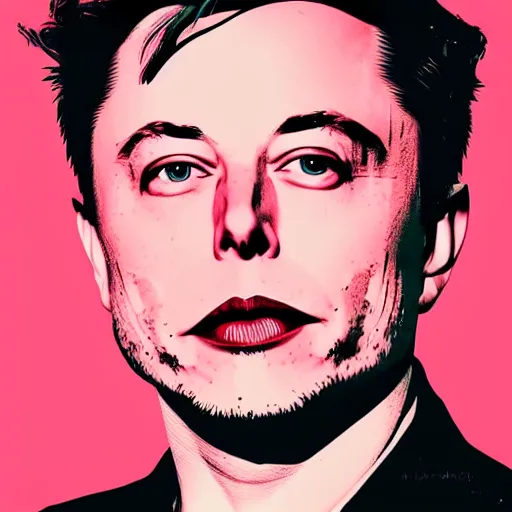 Image similar to a beautiful artistic portrait of elon musk in the style of andy warhol