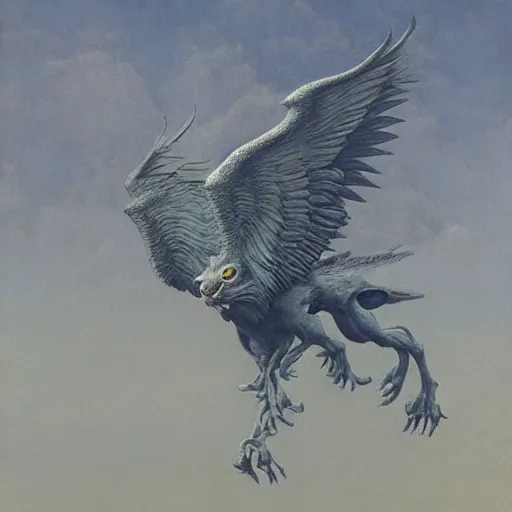 Image similar to gryphon, beksinski