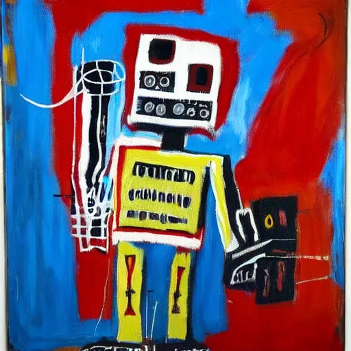 Prompt: basquiat oil painting of robot sneakers, balenciaga,