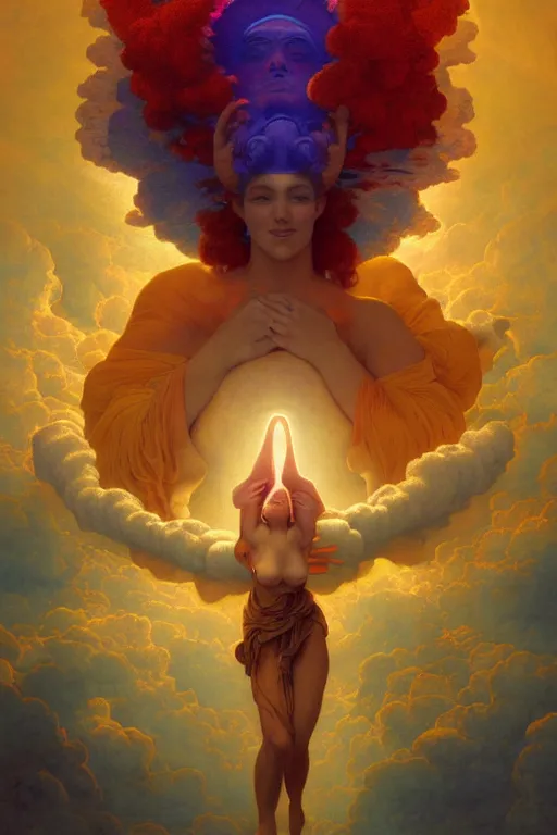 Image similar to beautiful woman opening portal to heaven and hell, vivid color, complementary color, golden ratio, detailed, sharp lines, sharp focus, intricate, rainbowshift, by maxfield parrish, by peter mohrbacher, by gustave dore, by artgerm, by alphonse mucha, deviantart, octane render