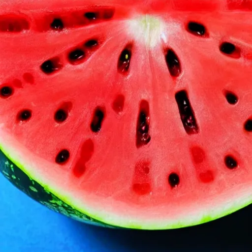 Prompt: a close up of a slice of red water melon with the face of mel gibson