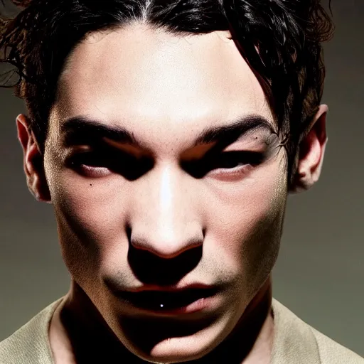 Prompt: terrifying ezra miller as flash forest scenery, full moon, illuminated lighting, highly detailed, 4 k