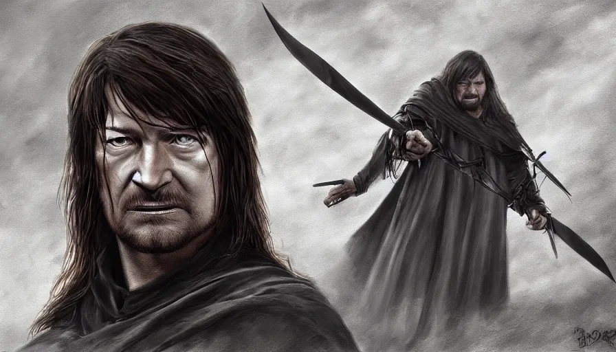 Image similar to death of boromir, beautiful realistic artwork on artstation