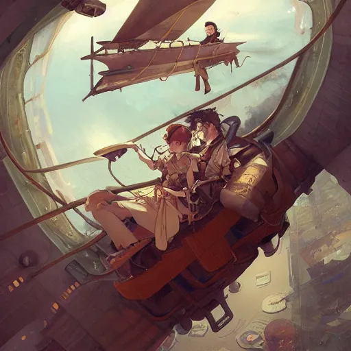 Image similar to a boy and a girl in a steam punk airship. By Makoto Shinkai, Stanley Artgerm Lau, WLOP, Rossdraws, James Jean, Andrei Riabovitchev, Marc Simonetti, krenz cushart, Sakimichan, trending on ArtStation, digital art.