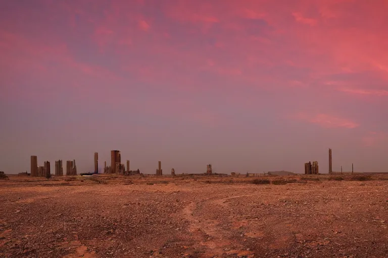 Prompt: apocalyptic dry ground in the desert, babel tower on fire in the background, red sky, beautiful painting