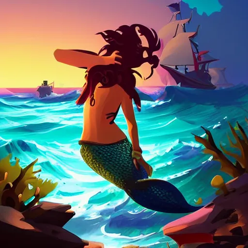 Image similar to painting mermaid treasure on sea of thieves game avatar hero smooth face median photoshop filter cutout vector, behance hd by jesper ejsing, by rhads, makoto shinkai and lois van baarle, ilya kuvshinov, rossdraws global illumination