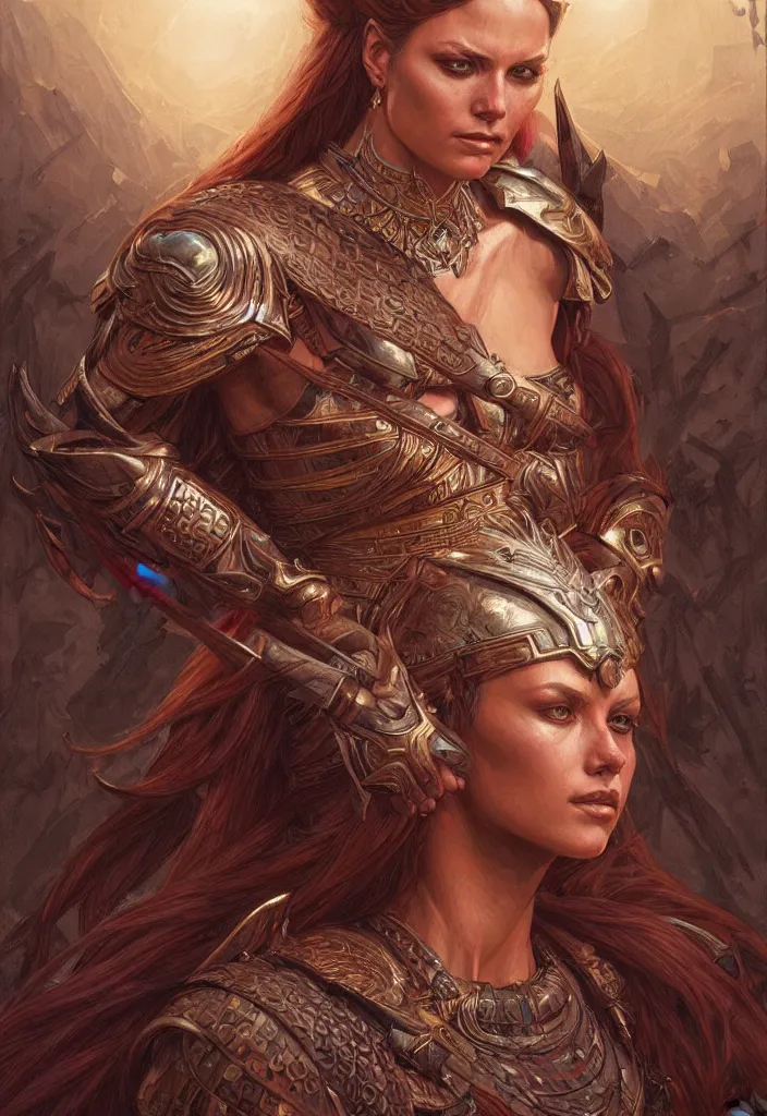 Image similar to a beautiful warrior queen, fantasy, portrait, sharp focus, intricate, elegant, digital painting, artstation, matte, highly detailed, concept art, illustration, ambient lighting, art by donato Giancola