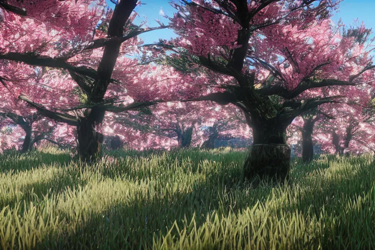 Image similar to A Cherry Blossom forest in Red Dead Redemption 2