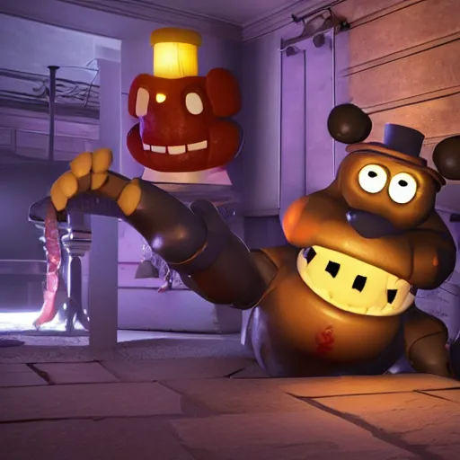 Image similar to five night's at freddys, octane render, ultra detail, ultra realistic, 8 k