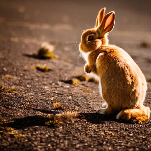 Image similar to a bunny in golden armor, zeiss lens, 5 0 mm, dynamic pose, action pose