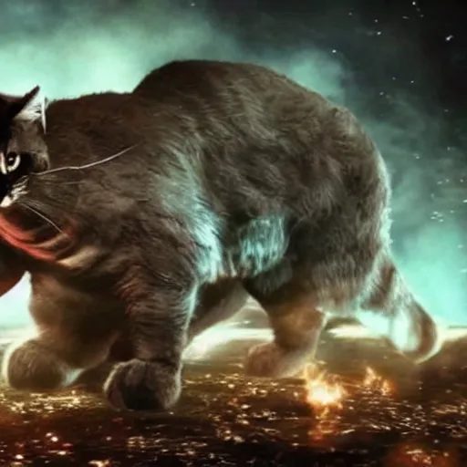 Prompt: elon musk fights a giant cat in mortal kombat