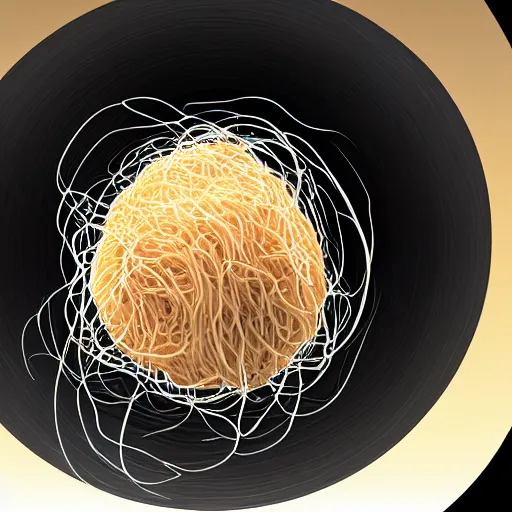 Image similar to a ball of spaghetti collapsing in a black hole singularly