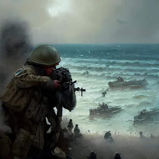 Prompt: an american soldier fighting in d - day fantastic camera engel by greg rutkowski