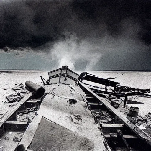 Prompt: thick clouds, dirt and dust, smoke, colorized,!!! sunk on the ocean floor, shipwreck, dramatic light, ultrafine, hyperrealistic, 3 2 k, 3 5 mm film still, movie