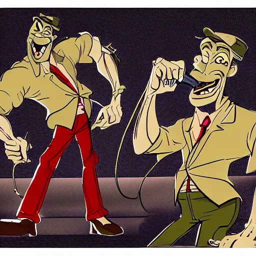 Image similar to gangster character animated by ralph bakshi, great anatomy, clothes folds rendition, clean line art