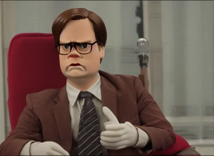 Image similar to film still of Dwight Schrute as a muppet from The Office, 4k