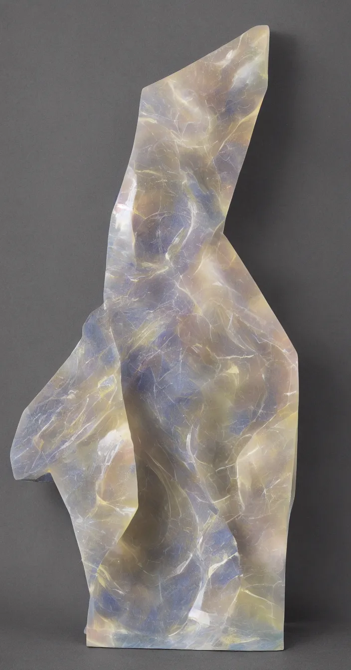 Prompt: abstract light matte marbled statue, dark high glossy translucent quartz veins, strong studio light, high quality, sokkel