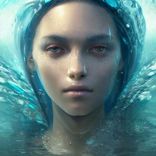 Image similar to a beautiful portrait of a water goddess with transparent skin by Greg Rutkowski and Raymond Swanland, Trending on Artstation, water background, ultra realistic digital art