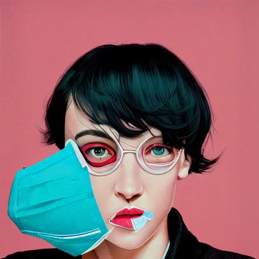 Image similar to Fashion weak portrait of people with sanitary mask, Tristan Eaton, artgerm, Victo Ngai, RHADS, ross draws